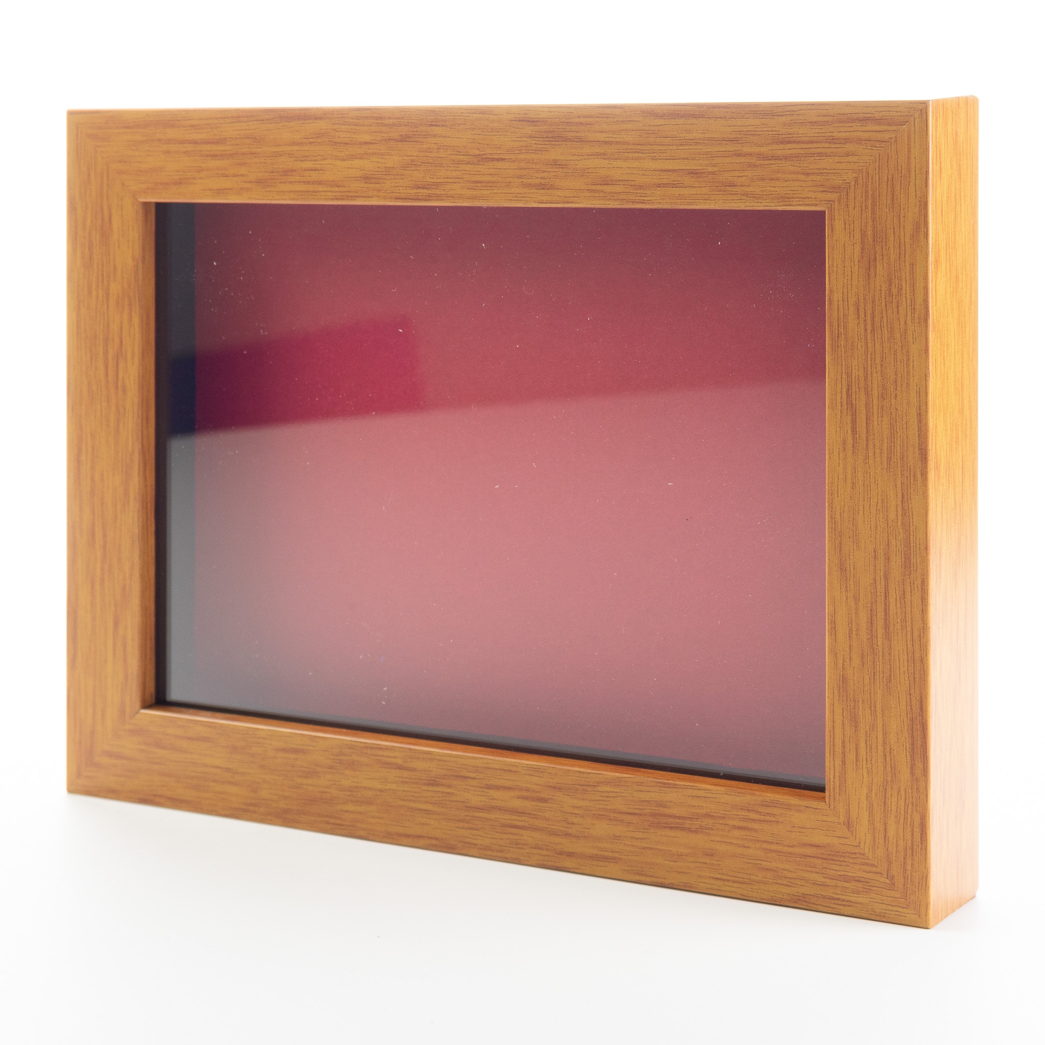 Honey Pecan 8x8 Wood Shadow Box with Red Acid-Free Backing - with 3/4 inch Usable Depth - with UV Acrylic & Hanging, Size: 8 x 8